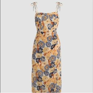 Floral Tie-Sholuder Slit Midi Dress